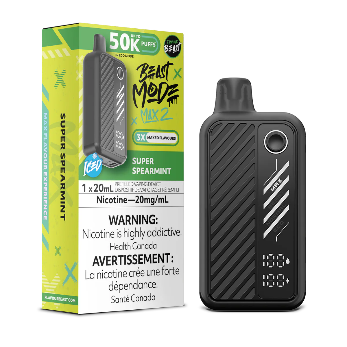 Flavour Beast Mode Max2 50k Super Spearmint Iced 20mg disposable (Provincial)