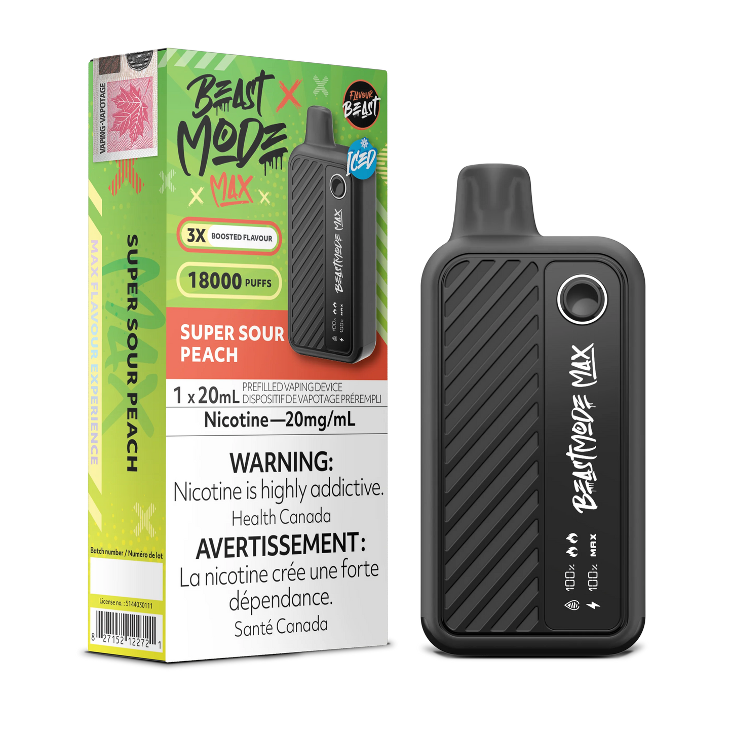 Flavour Beast Mode Max 18k Super Sour Peach Iced 20mg disposable (Provincial)