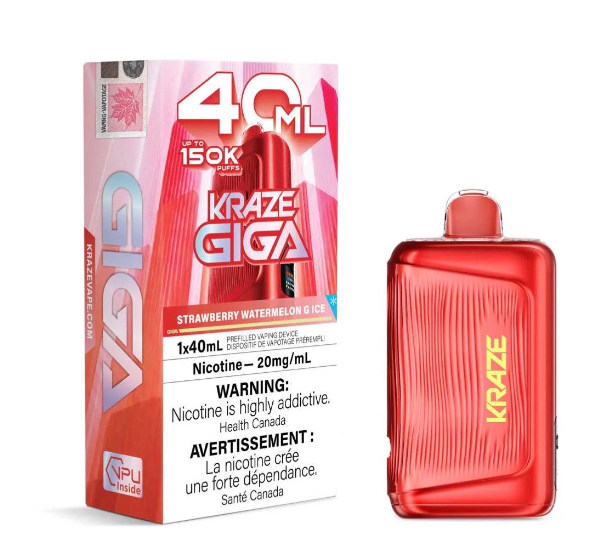 Kraze Giga 40ml 150k puff disposable Strawberry Watermelon G Ice (Provincial)