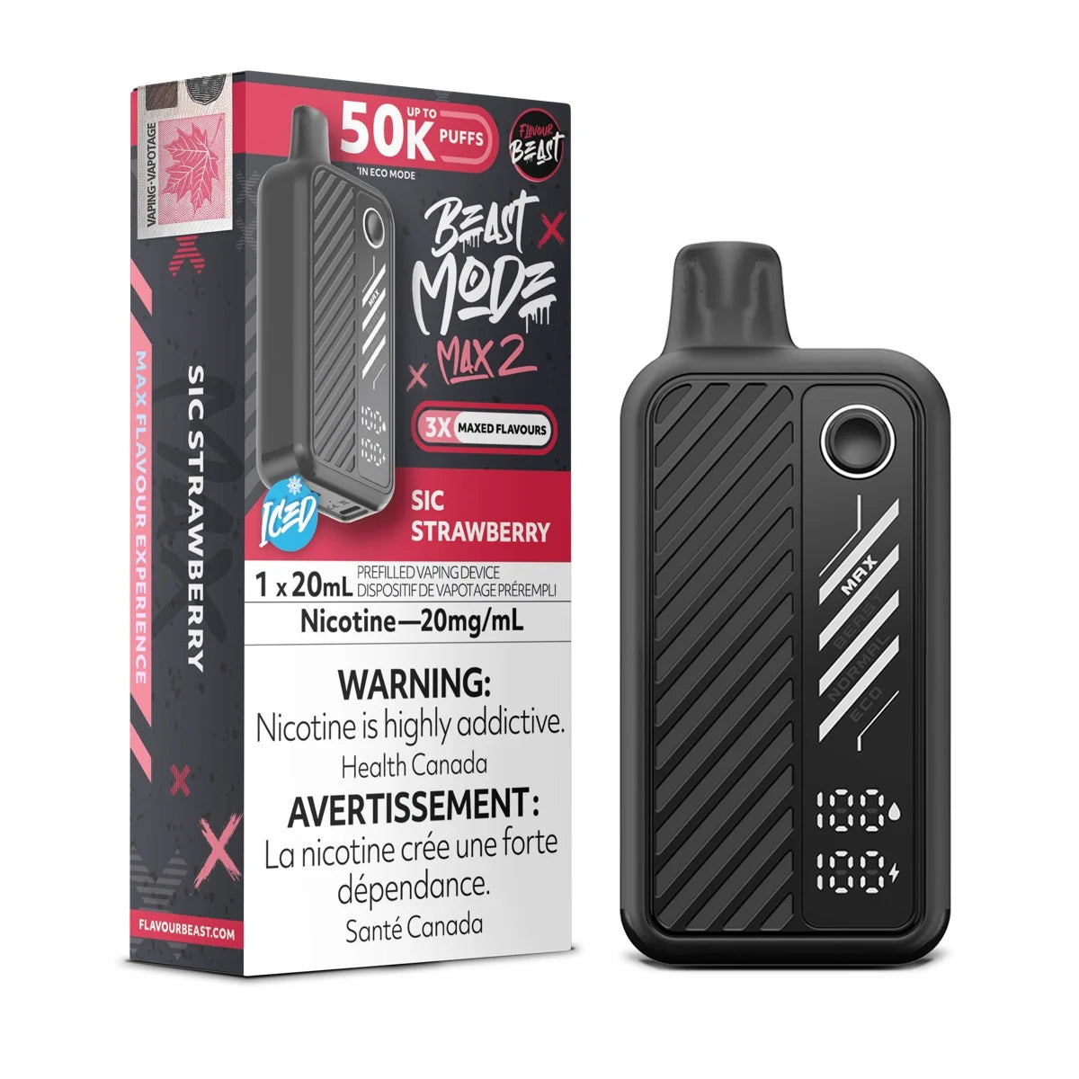 Flavour Beast Mode Max2 50k Sic Strawberry Iced 20mg disposable (Provincial)