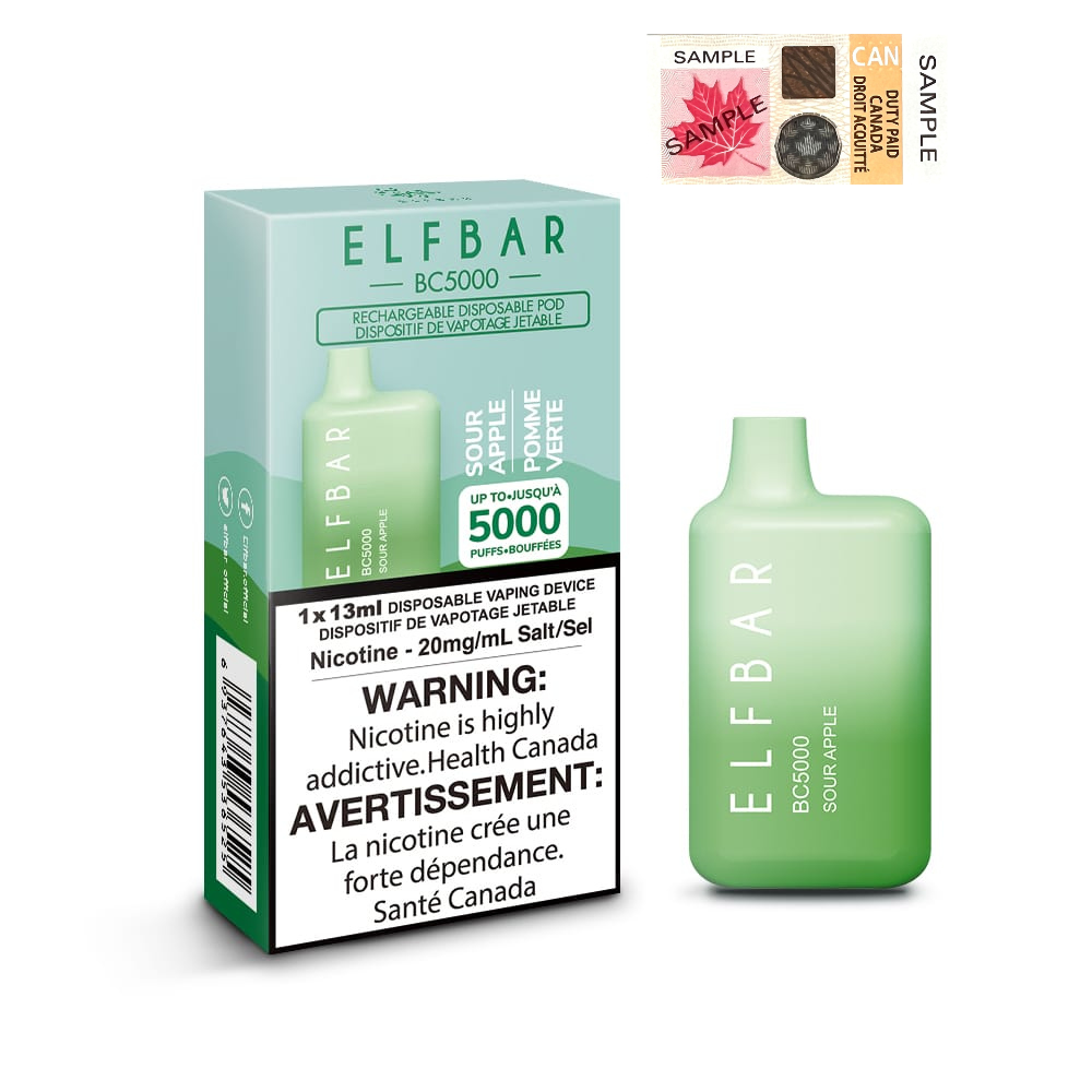 Elf Bar BC5000 Sour Apple 20mg/mL disposable (Provincial)