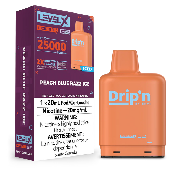 Drip’n LevelX Boost G2 25K Pod Peach Blue Razz Ice 20mg (Provincial)