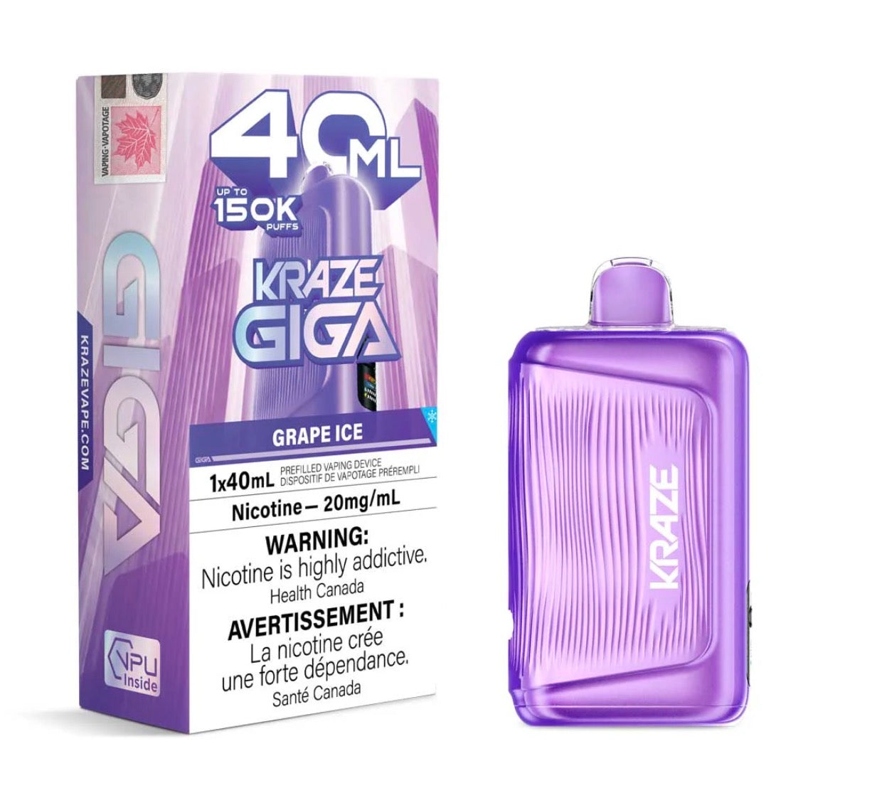 Kraze Giga 40ml 150k puff disposable Grape Ice (Provincial)