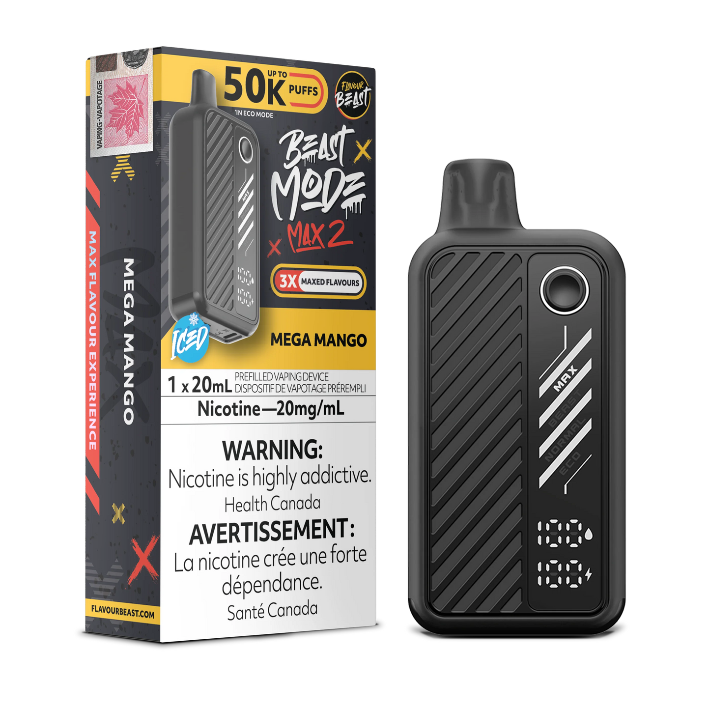 Flavour Beast Mode Max2 50k Mega Mango Iced 20mg disposable (Provincial)