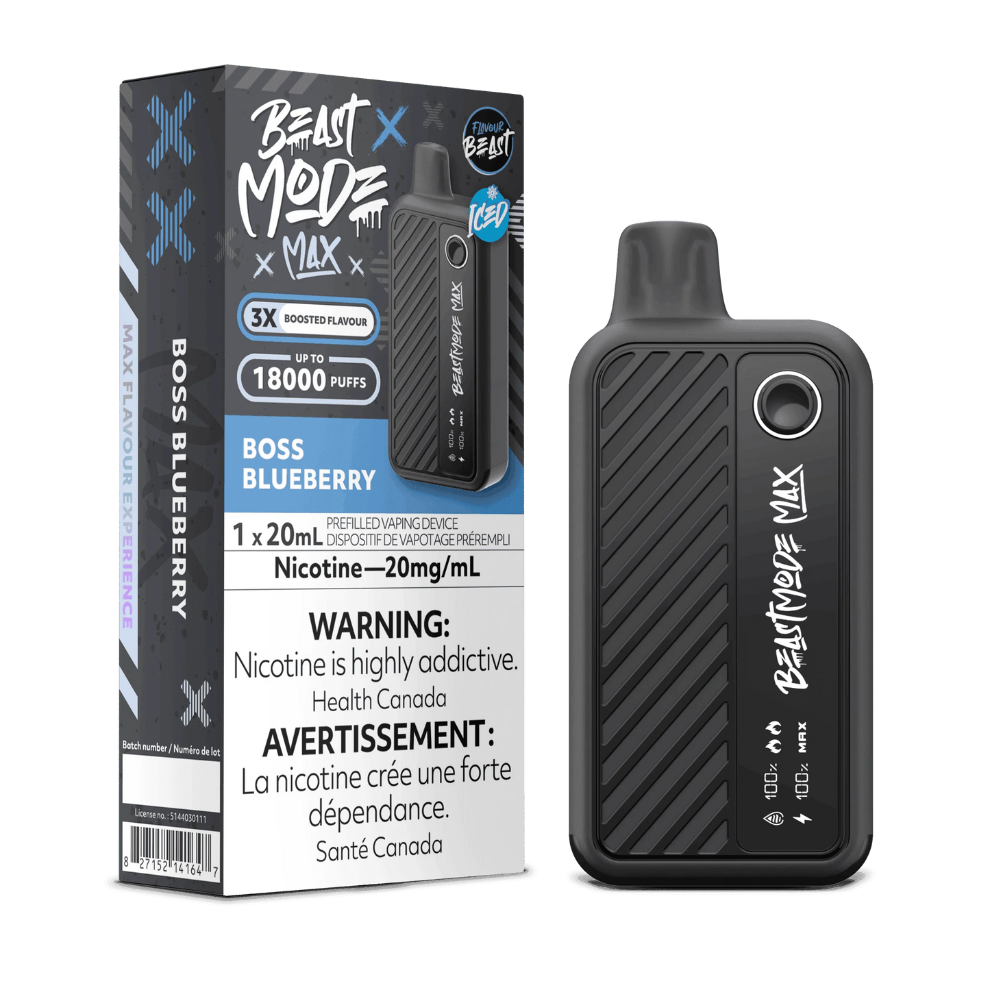 Flavour Beast Mode Max 18k Boss Blueberry Iced 20mg disposable (Provincial)