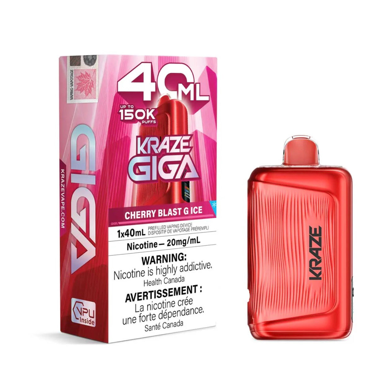 Kraze Giga 40ml 150k puff disposable Cherry Blast G Ice (Provincial)