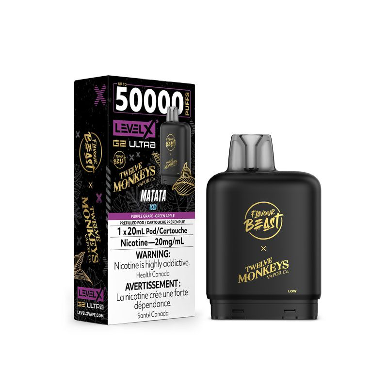 Flavour Beast x12 Monkeys Level X G2 Ultra pod 50k Matata Iced 20mg/mL (Provincial)