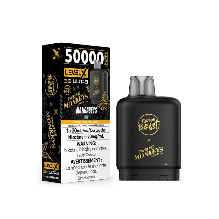 Flavour Beast x12 Monkeys Level X G2 Ultra pod 50k Mangabeys Iced 20mg/mL (Provincial)