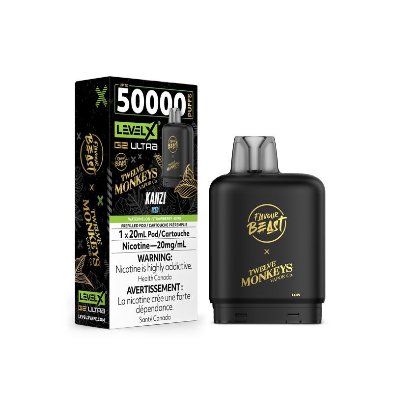 Flavour Beast x12 Monkeys Level X G2 Ultra pod 50k Kanzi Iced 20mg/mL (Provincial)