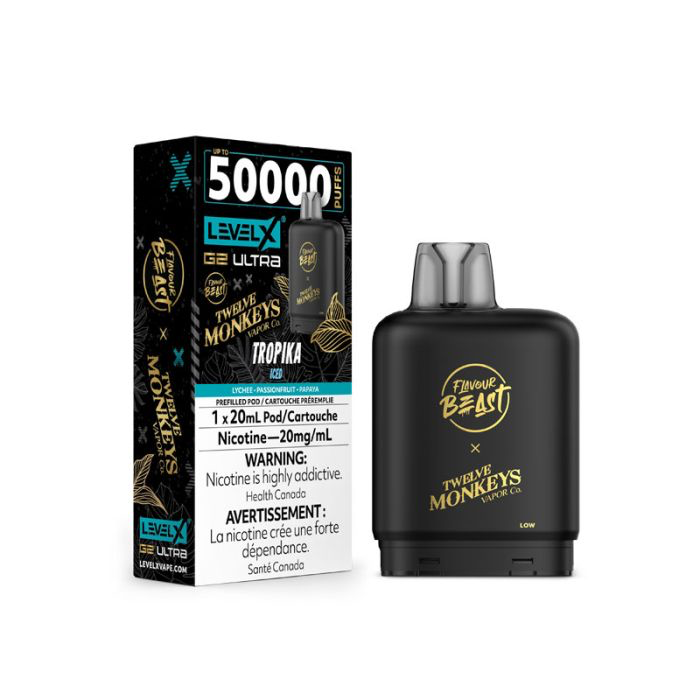 Flavour Beast x12 Monkeys Level X G2 Ultra pod 50k Tropika Iced 20mg/mL (Provincial)