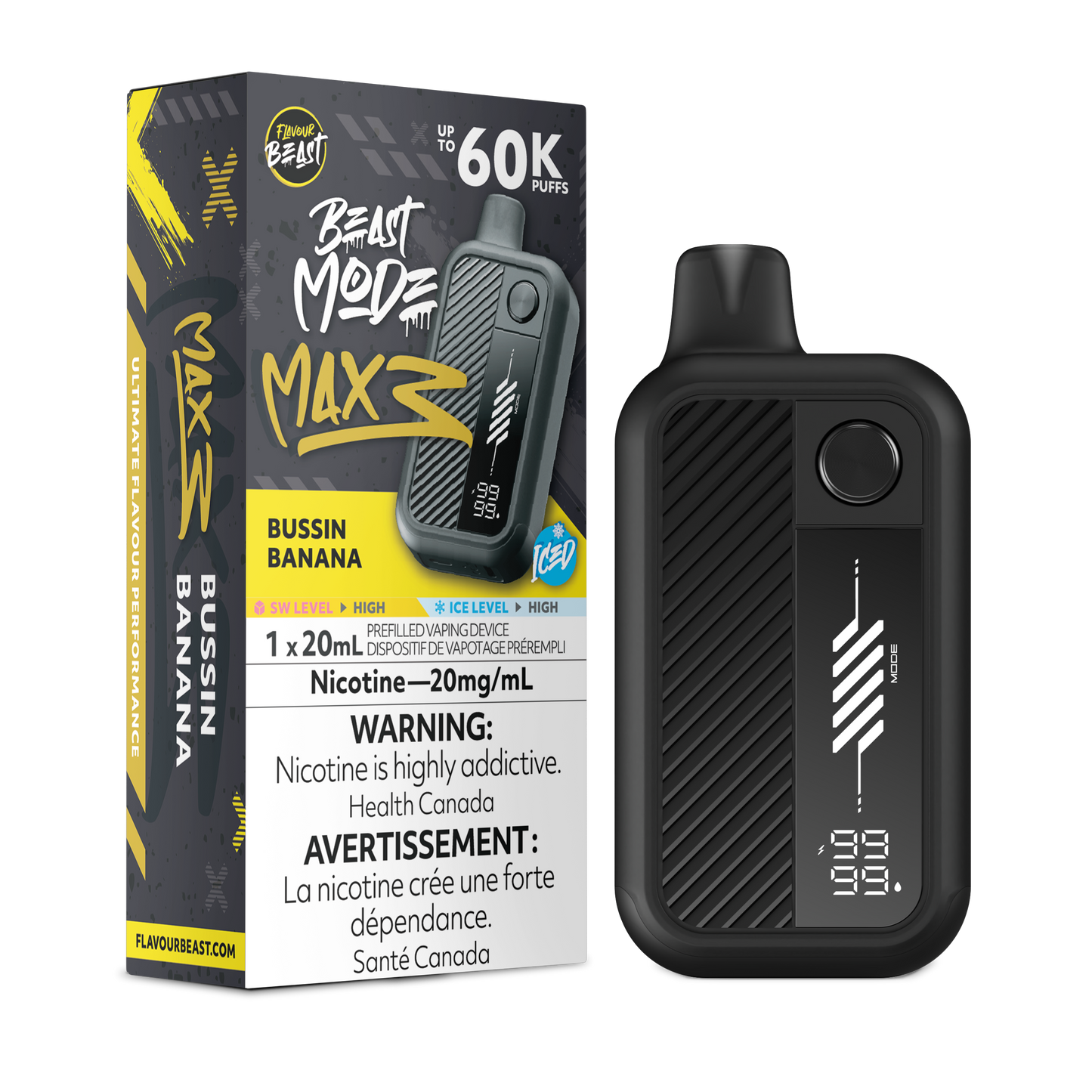 Flavour beast Mode Max 3 60K Bussin Banana Iced 20mg/ml disposable (Provincial)