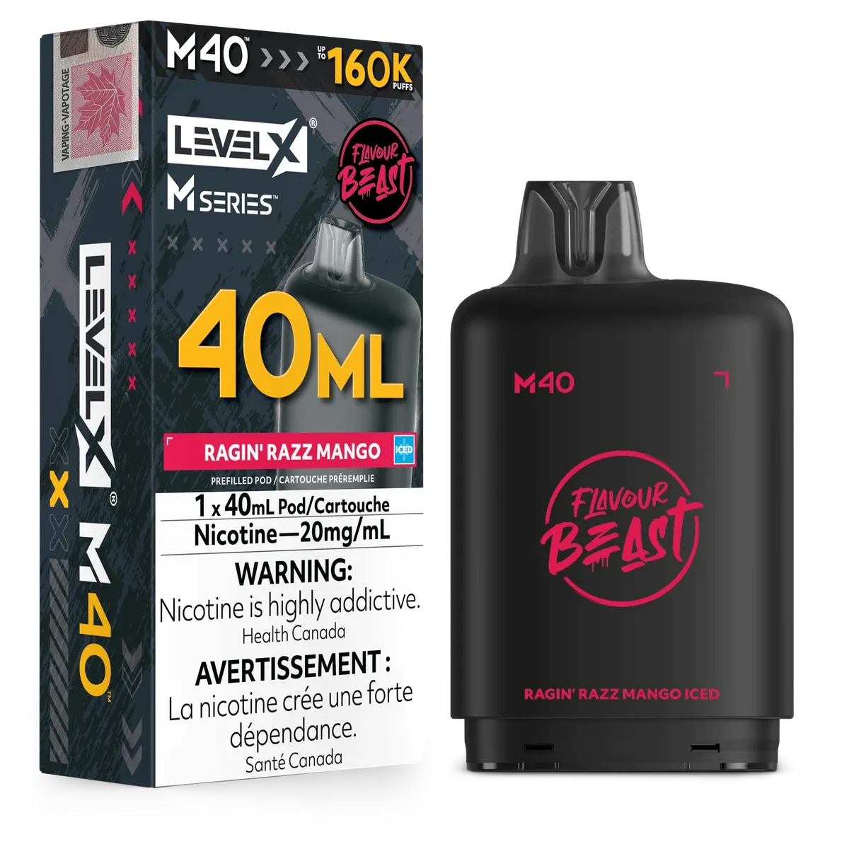 Flavour Beast Level X M series 160k pod Ragin’ Razz Mango Iced 20mg (Provincial)