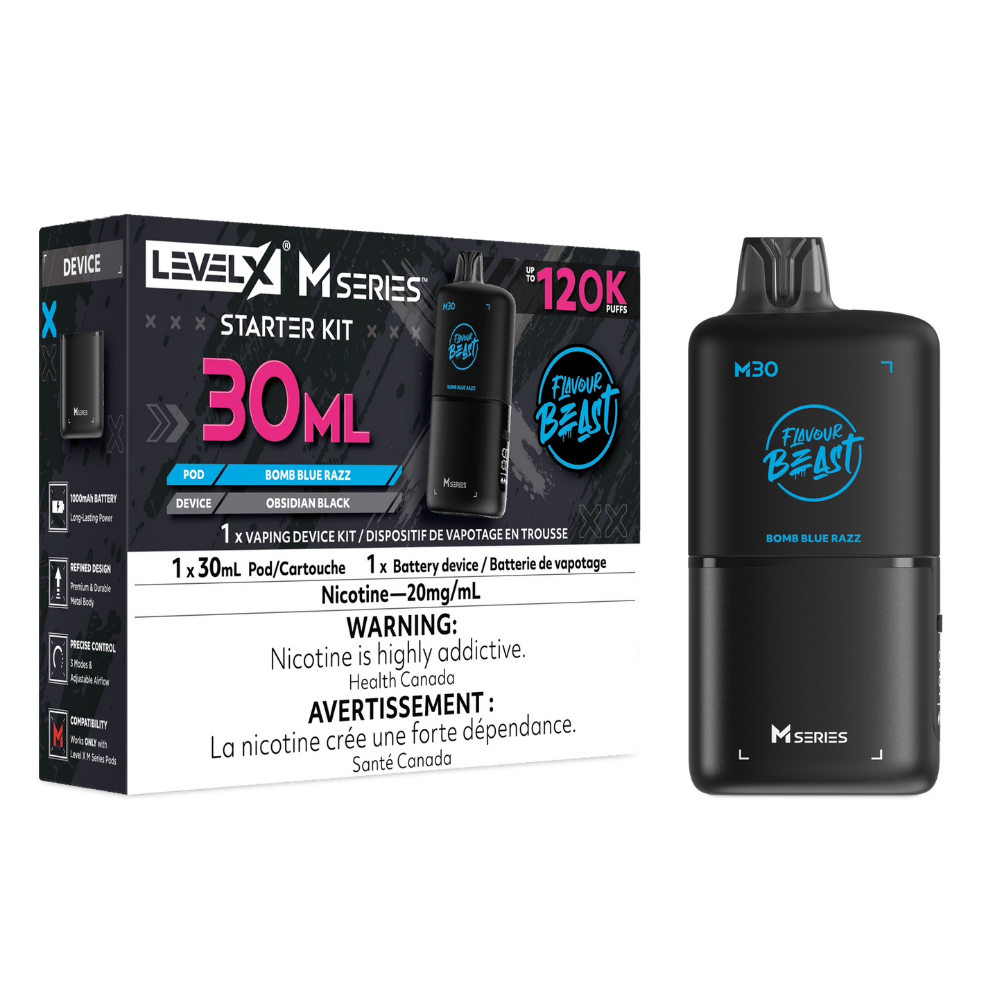 Flavour Beast Level X M series Starter Kit 120k pod Bomb Blue Razz 20mg Provincial