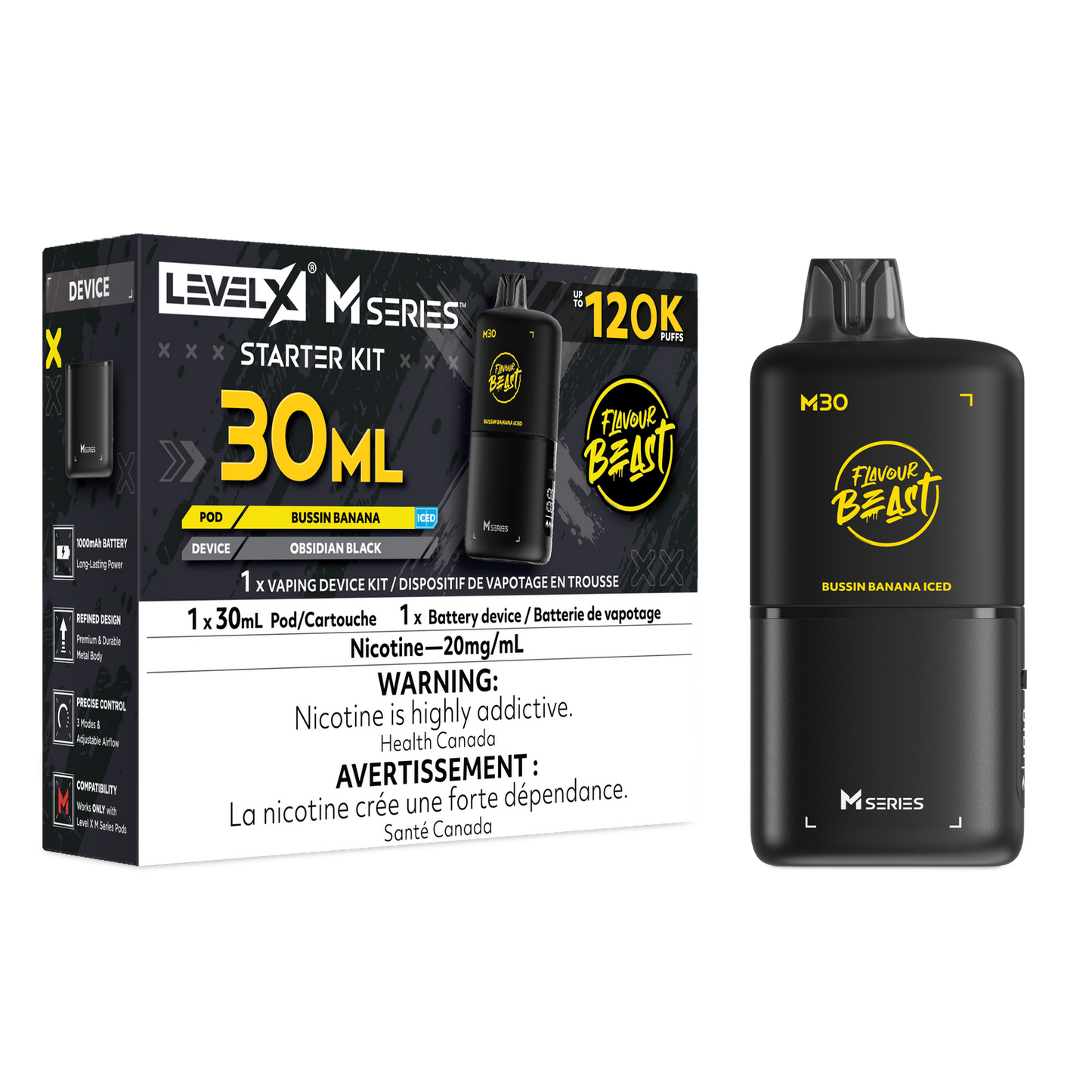 Flavour Beast Level X M series Starter Kit 120k pod Bussin’ Banana Iced 20mg Provincial