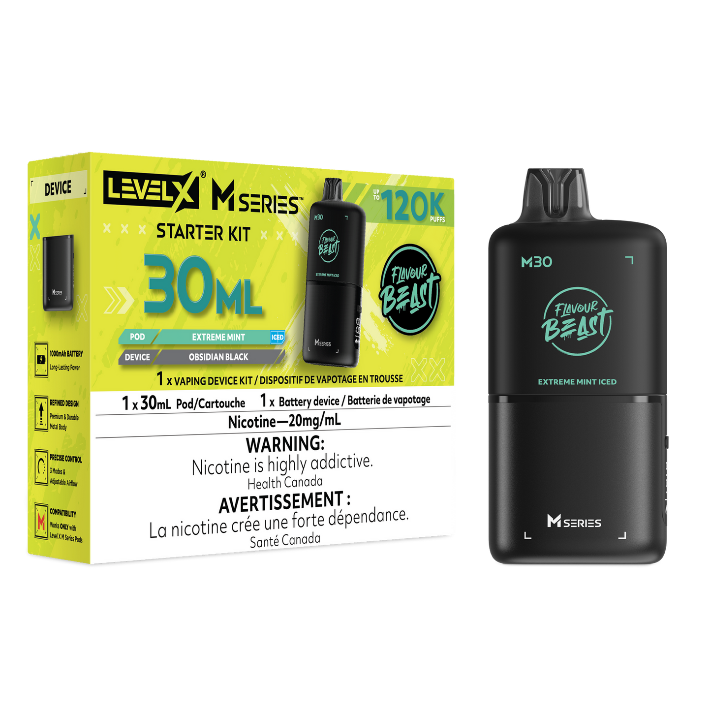 Flavour Beast Level X M series Starter Kit 120k pod Extreme Mint Iced 20mg Provincial
