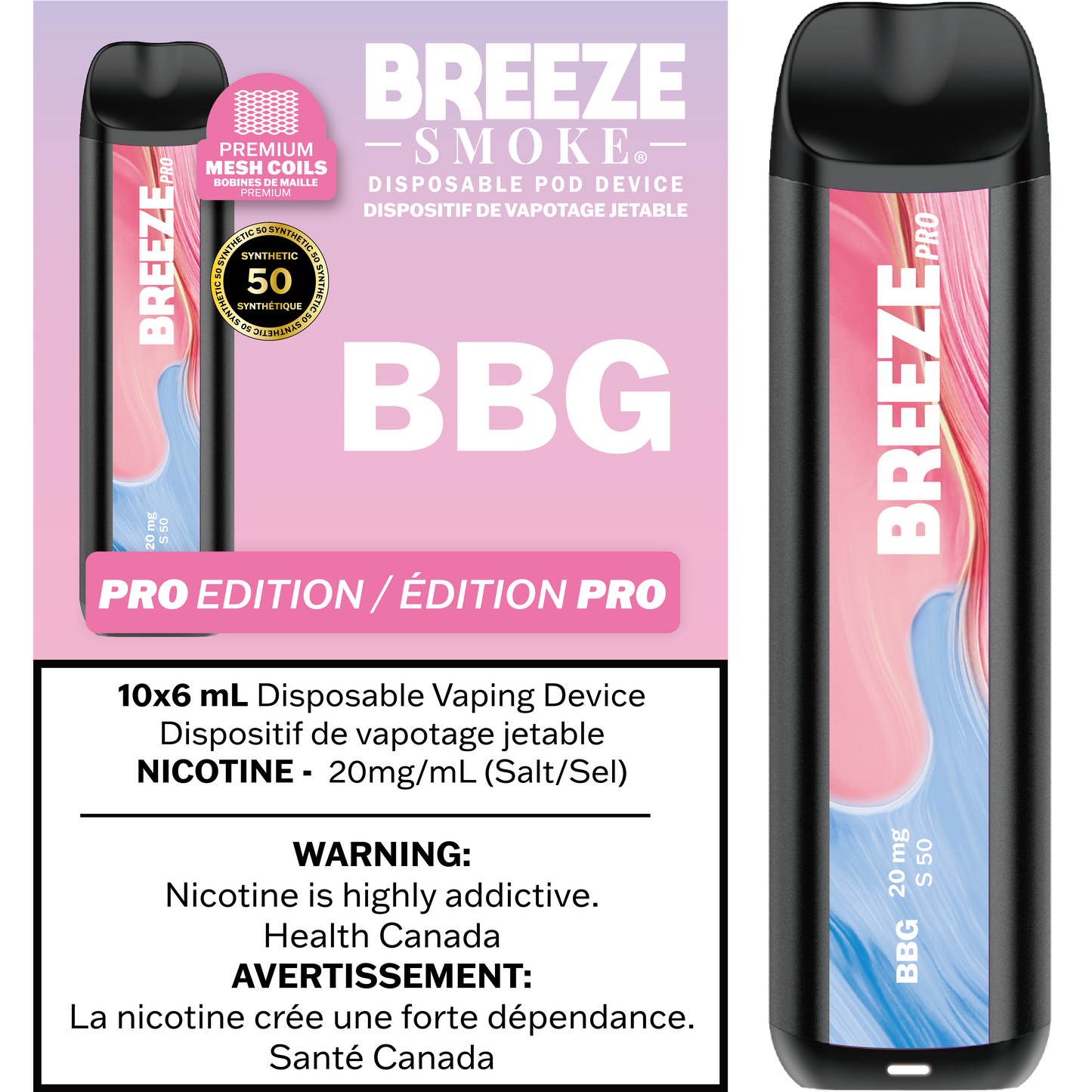 Breeze Pro Synthetic 50 2000 BBG 20mg/mL disposable (Provincial)