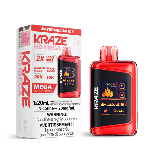 Kraze HD Mega 20K Watermelon ice 20mg/mL disposable (Provincial)