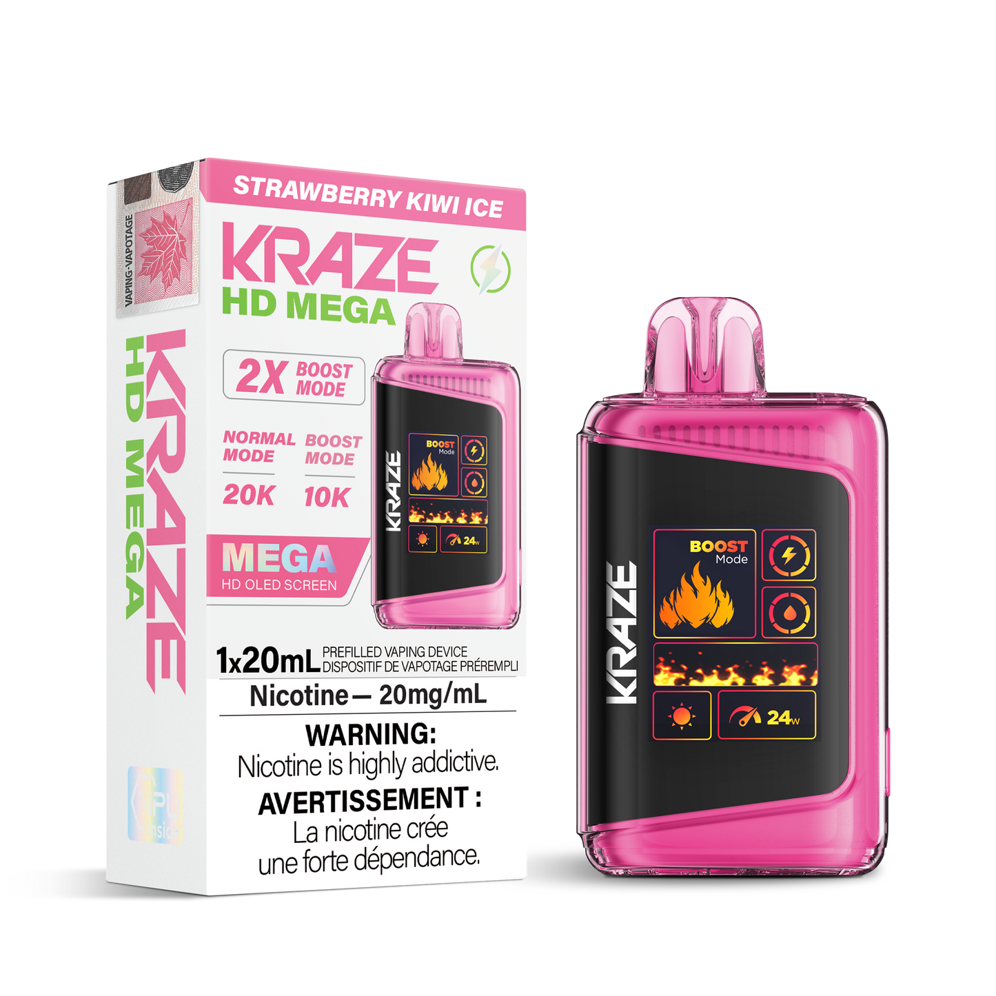 Kraze HD Mega 20K Strawberry Kiwi Ice 20mg disposable (Provincial)