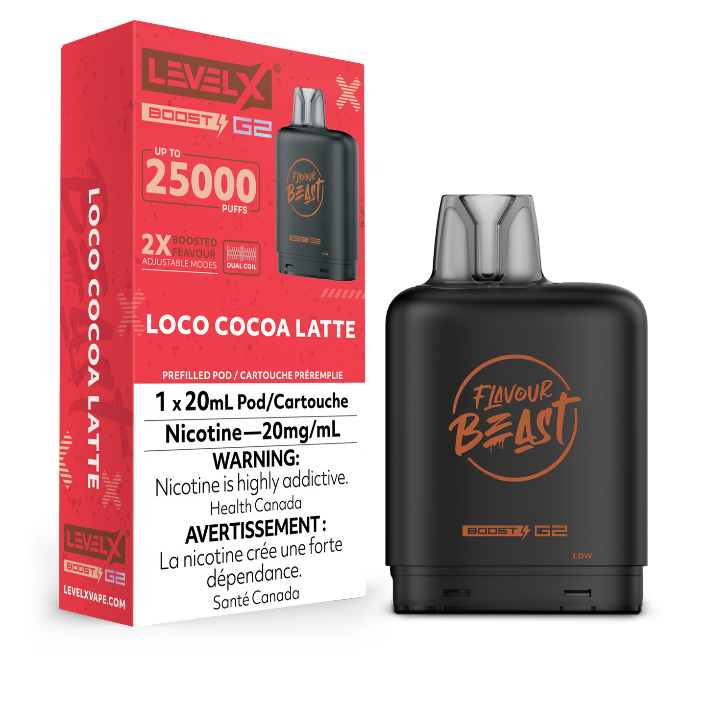 Flavour Beast LevelX Boost Pod G2 25K Loco Cocoa Latte 20mg (Provincial) {5B}