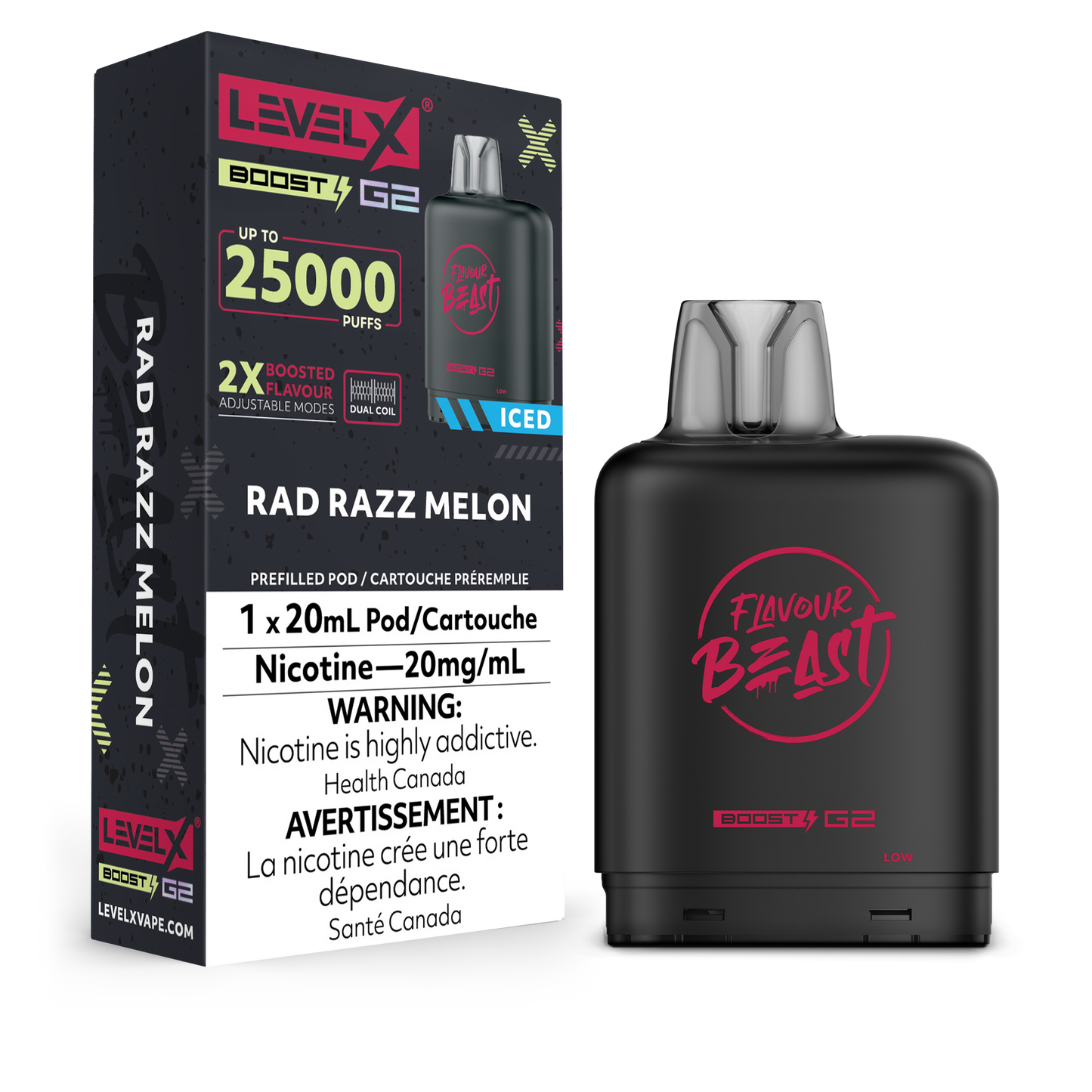 Flavour Beast LevelX Boost Pod G2 25K Rad Razz Melon Iced 20mg (Provincial)