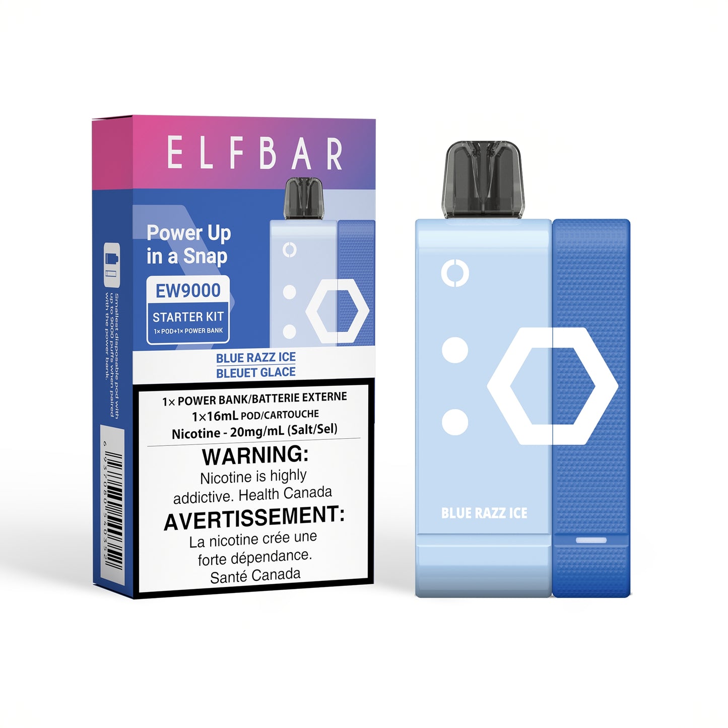 Elf Bar EW9000 Starter Kit - Blue Razz Ice (Pod + Power Bank) 20mg