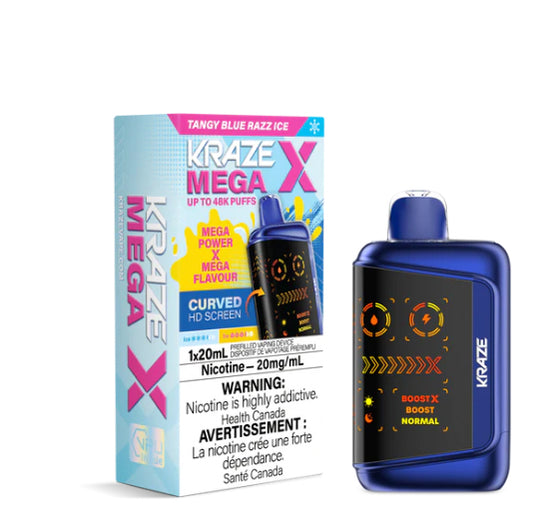 Kraze Mega X 48K Tangy Blue Razz Ice 20mg Disposable (Provincial)