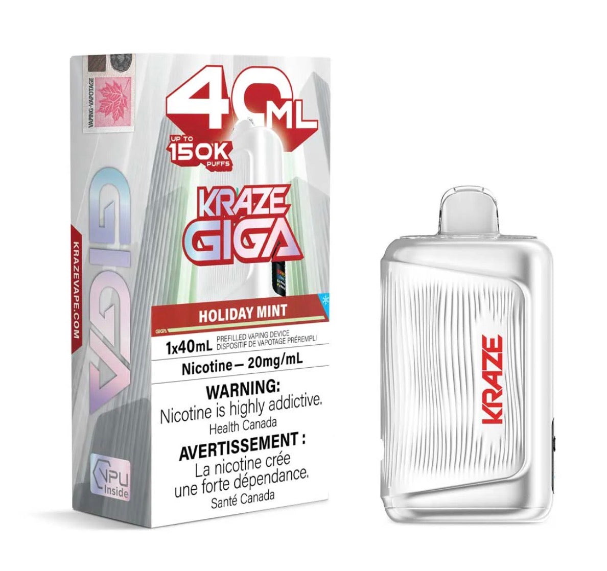 Kraze Giga 40ml 150k puff disposable Holiday Mint (Provincial)