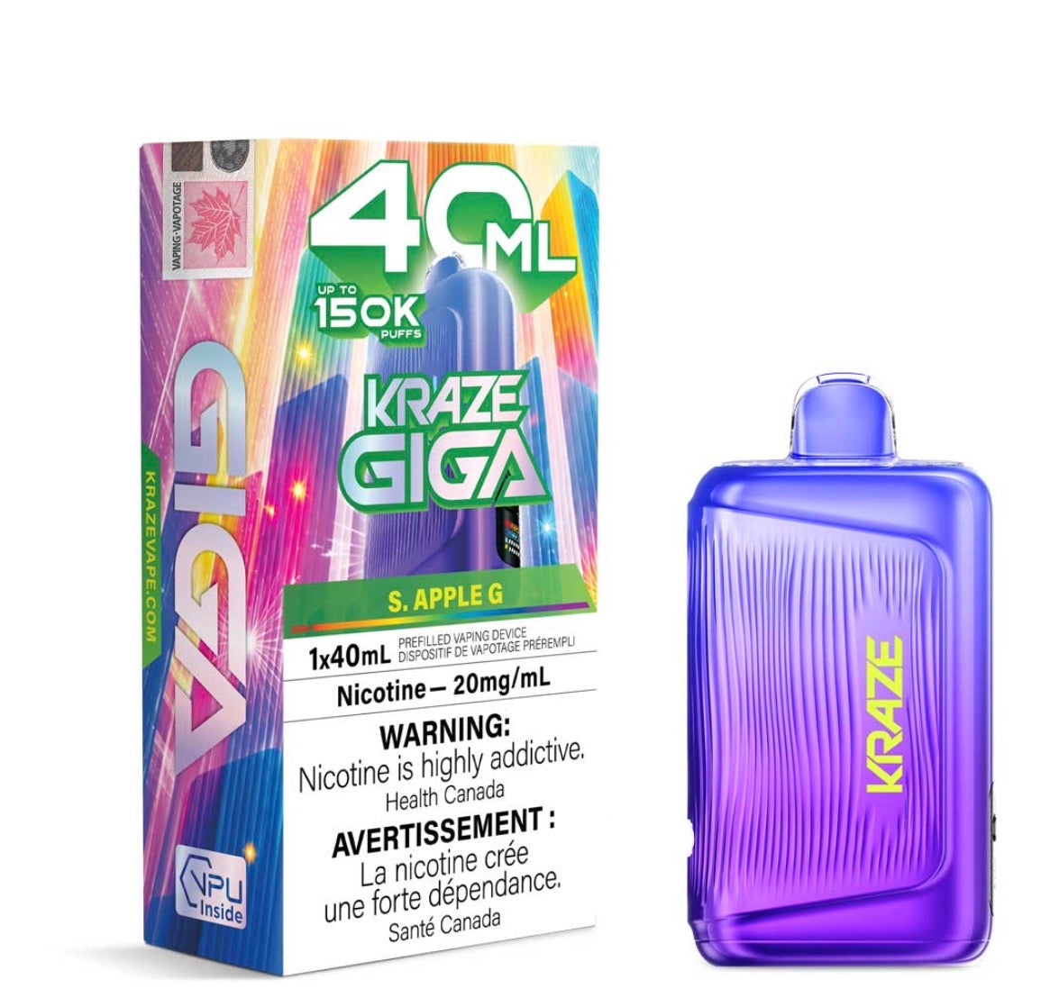 Kraze Giga 40ml 150k puff disposable  S Apple G (Provincial)