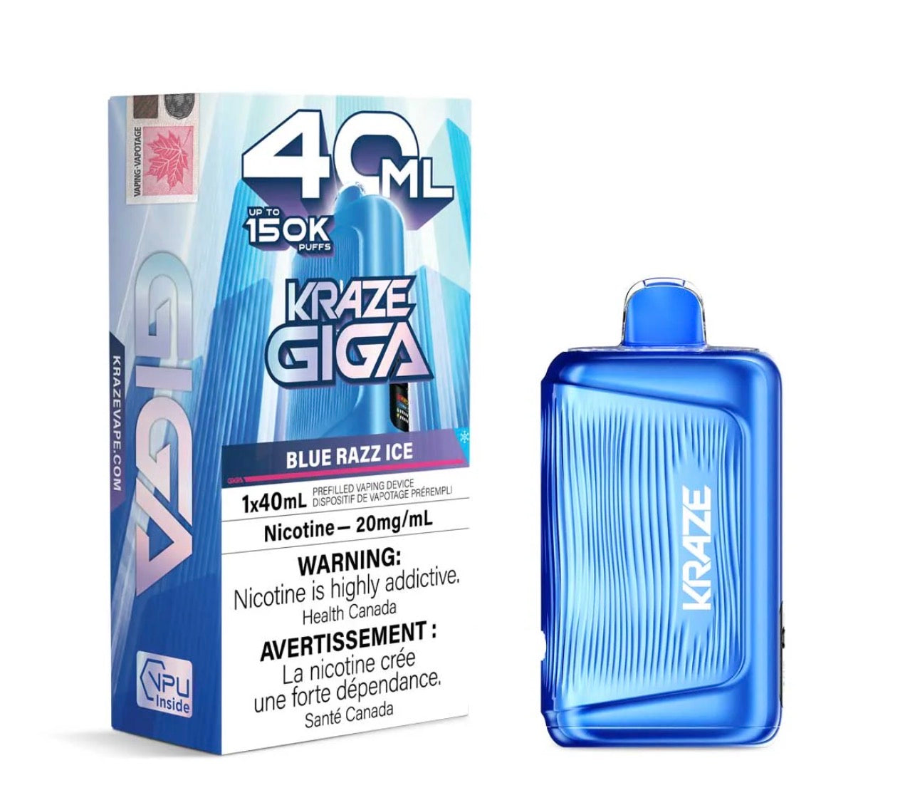 Kraze Giga 40ml 150k puff disposable Blue Razz Ice (Provincial)