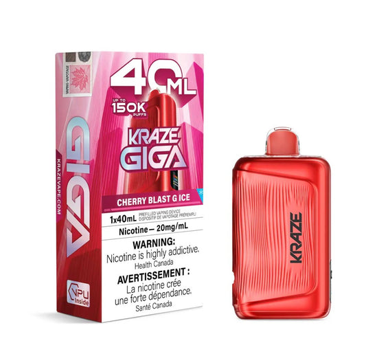 Kraze Giga 40ml 150k puff disposable Cherry Blast G Ice (Provincial)