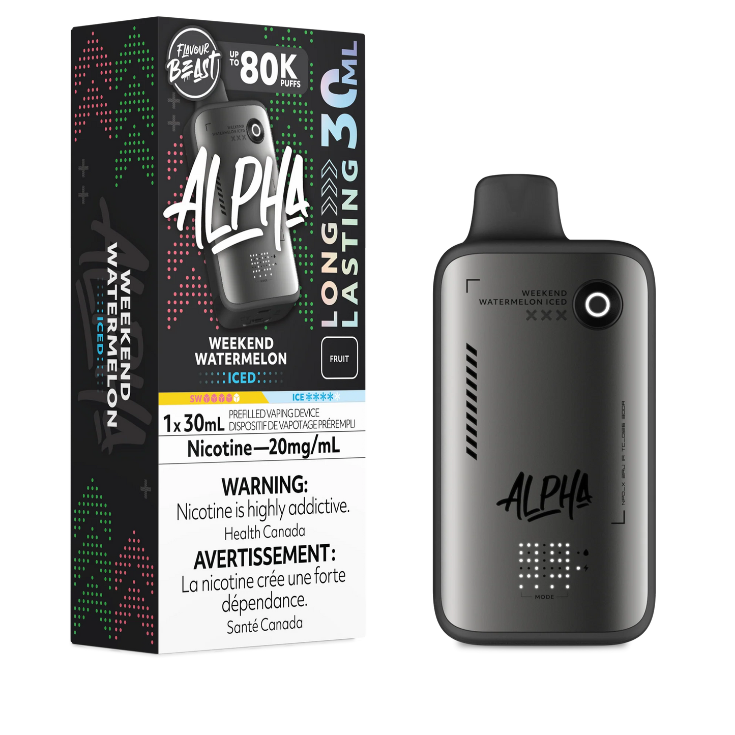 Flavour Beast Alpha 80K Weekend Watermelon Iced 20mg disposable (Provincial)