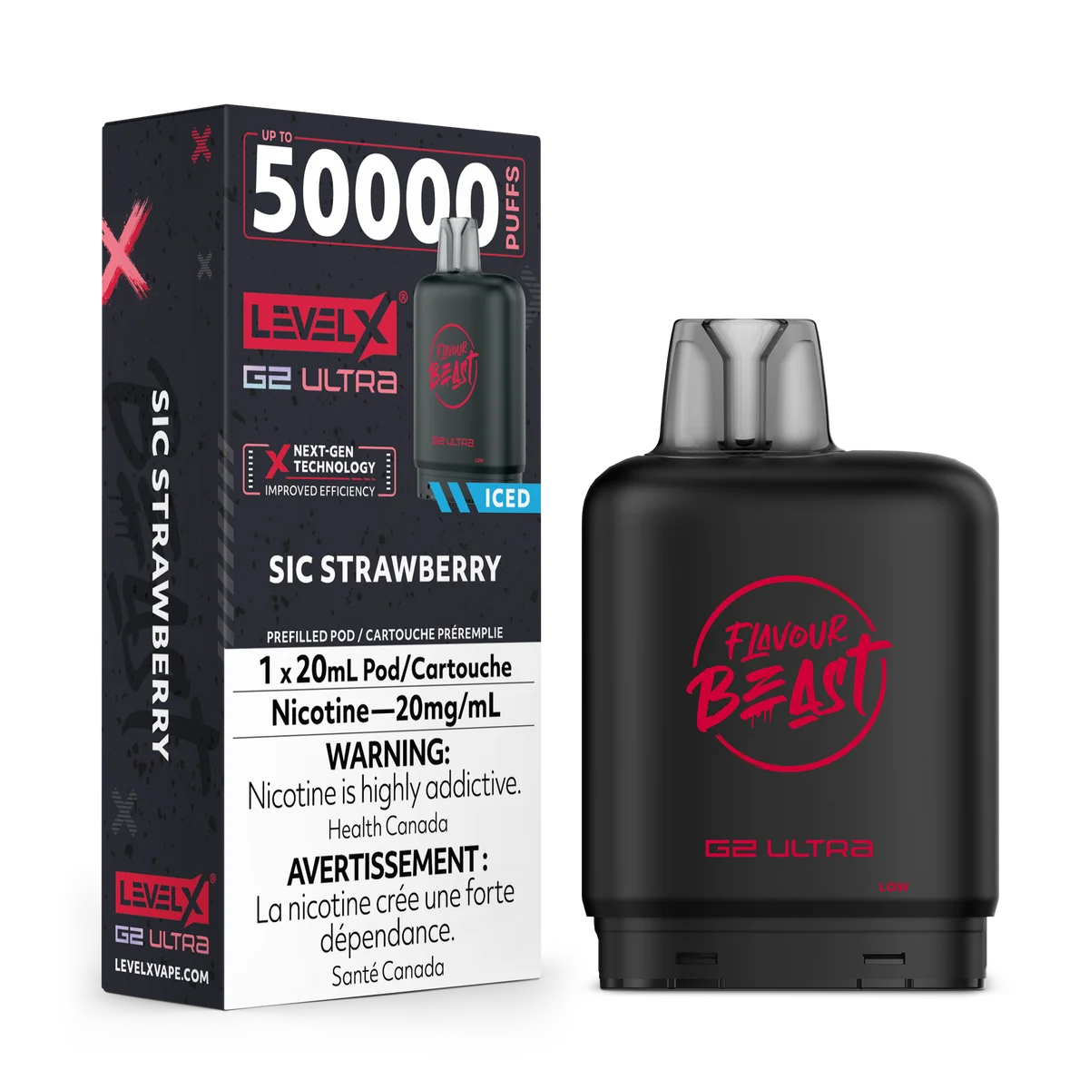 Flavour Beast  Level X G2 Ultra pod 50k Sic Strawberry Iced 20mg/mL (Provincial)