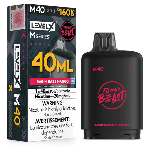 Flavour Beast Level X M series 160k pod Ragin’ Razz  Mango Iced 20mg (Provincial)