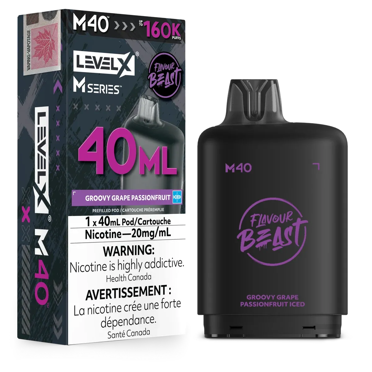 Flavour Beast Level X M series 160k pod Groovy Grape Passionfruit Iced 20mg (Provincial)