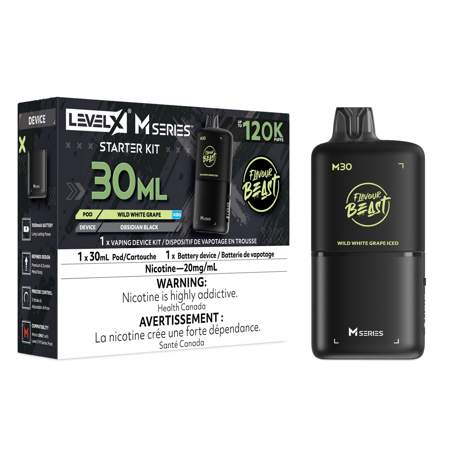 Flavour Beast Level X M series Starter Kit 120k pod Wild White grape Iced 20mg Provincial