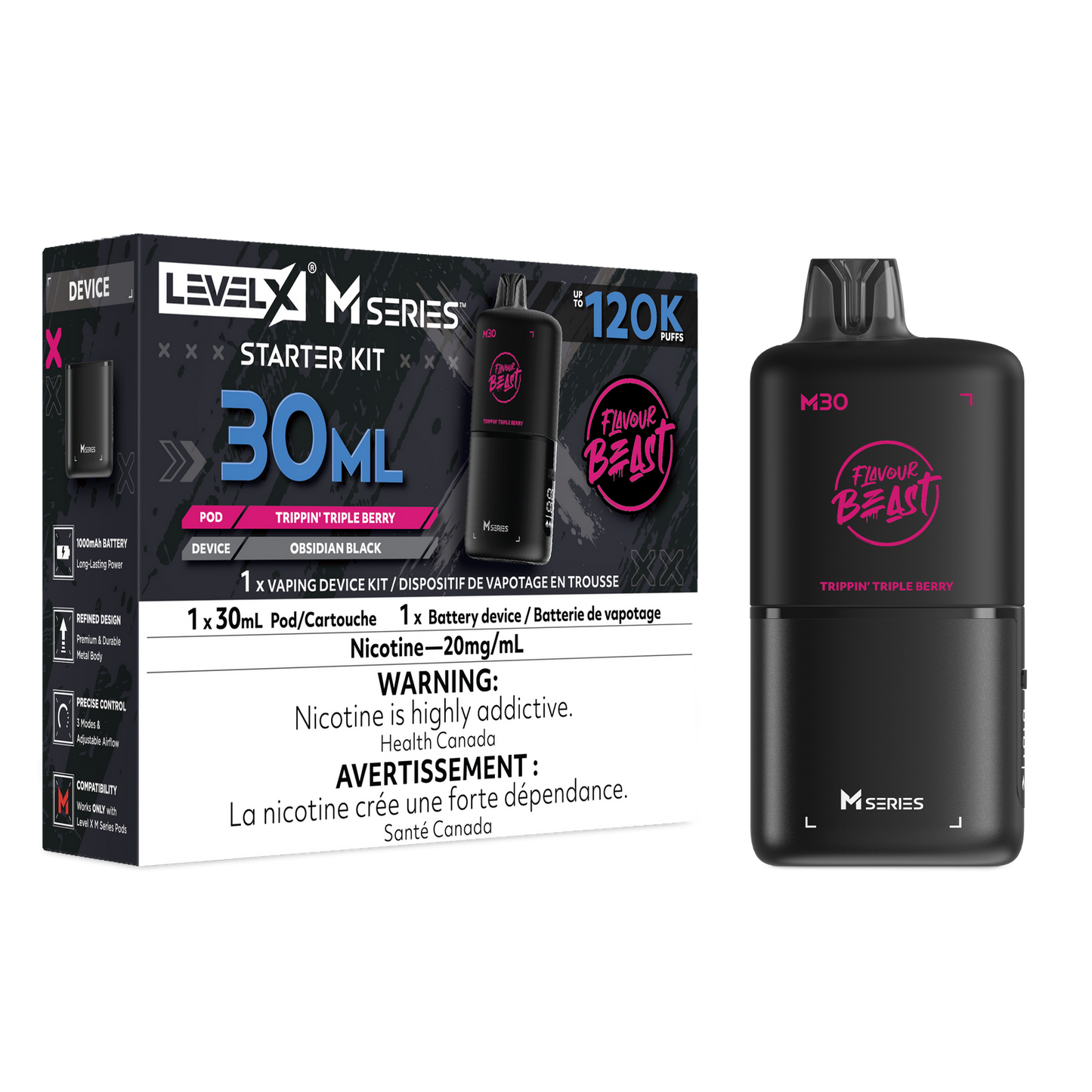 Flavour Beast Level X M series Starter Kit 120k pod Trippin Triple Berry  20mg Provincial