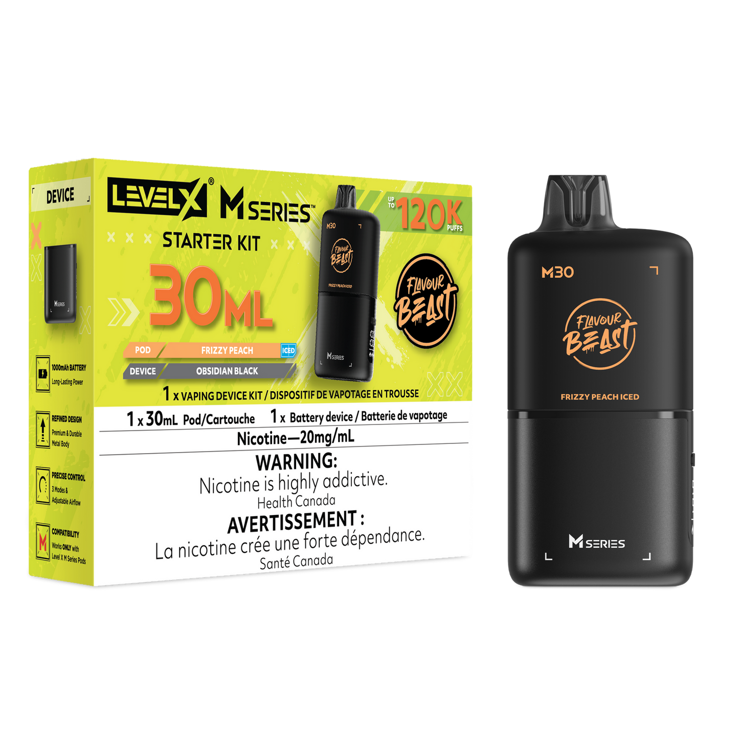 Flavour Beast Level X M series Starter Kit 120k pod Frizzy Peach Iced 20mg Provincial
