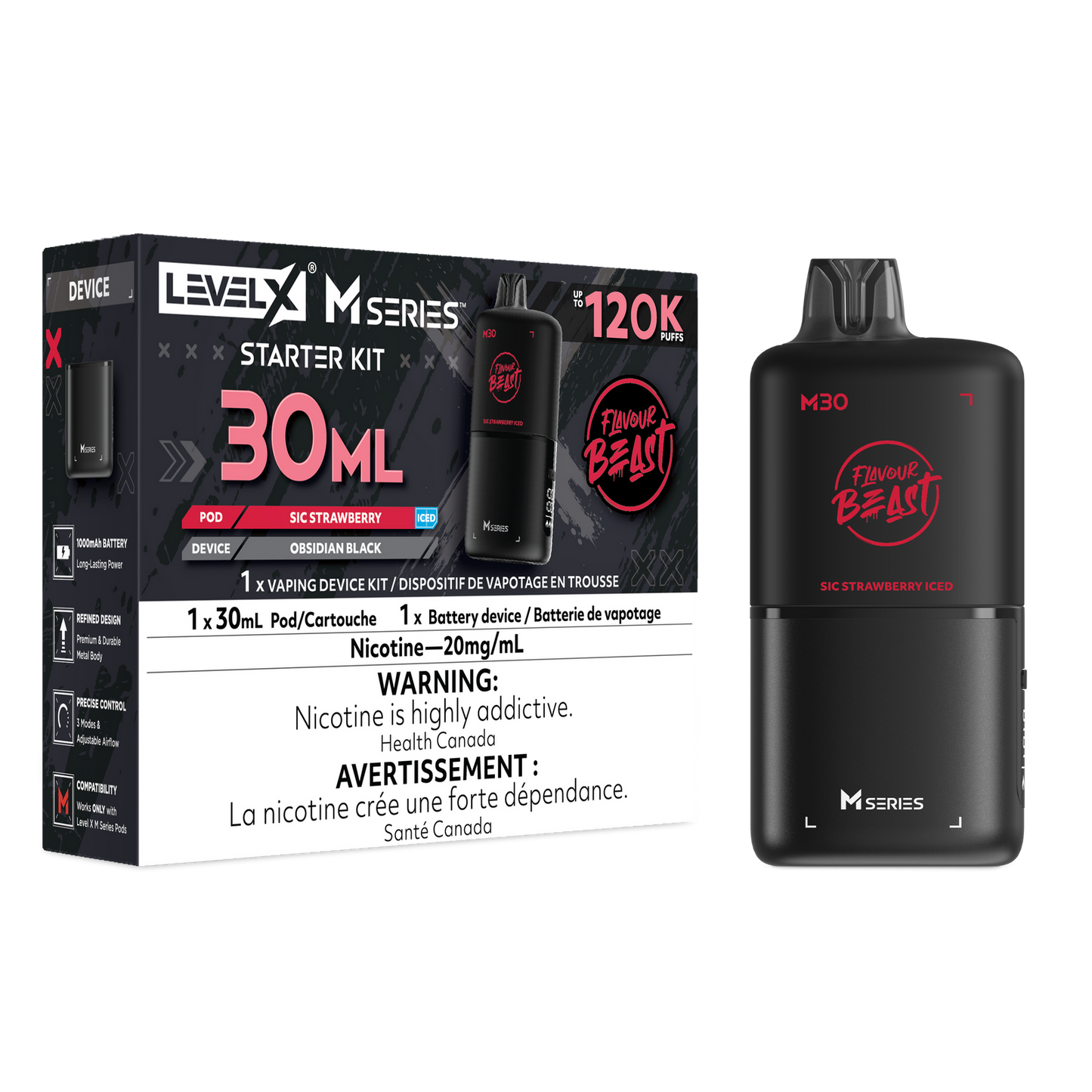 Flavour Beast Level X M series Starter Kit 120k pod Sic Strawberry Iced 20mg Provincial