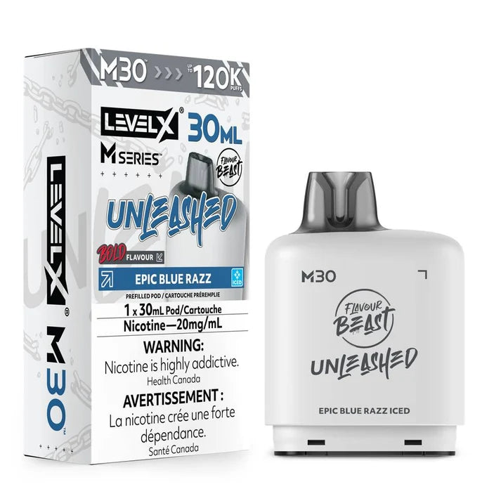 Levelx M Series Pod 120k Unleashed Epic Blue Razz Iced 20mg/30ml (Provincial)