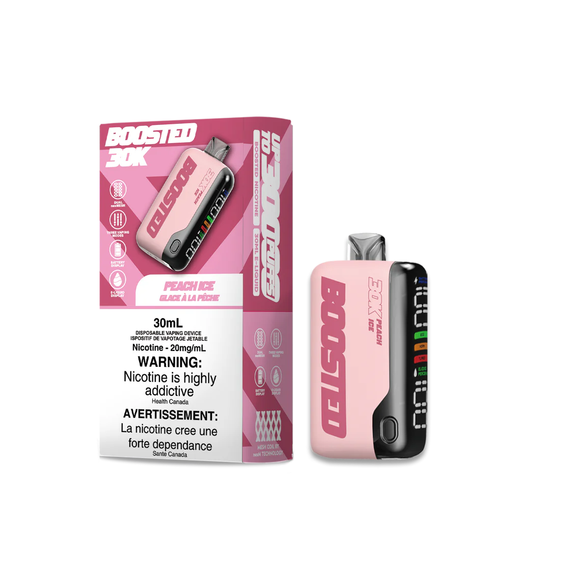 Boosted 30K Peach Ice Disposable Vape 20mg/ml (Provincial)