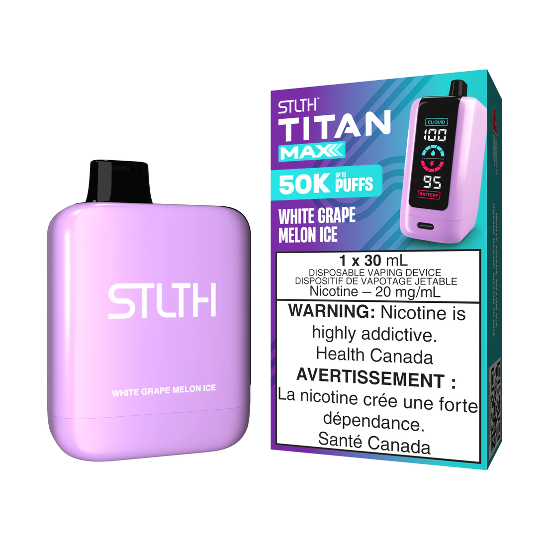 Stlth Titan Max 50k puffs White Grape Melon Ice disposable (Provincial)