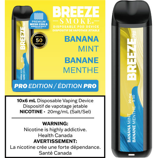 Breeze Pro Synthetic 50 2000 Banana Mint 20mg/mL disposable