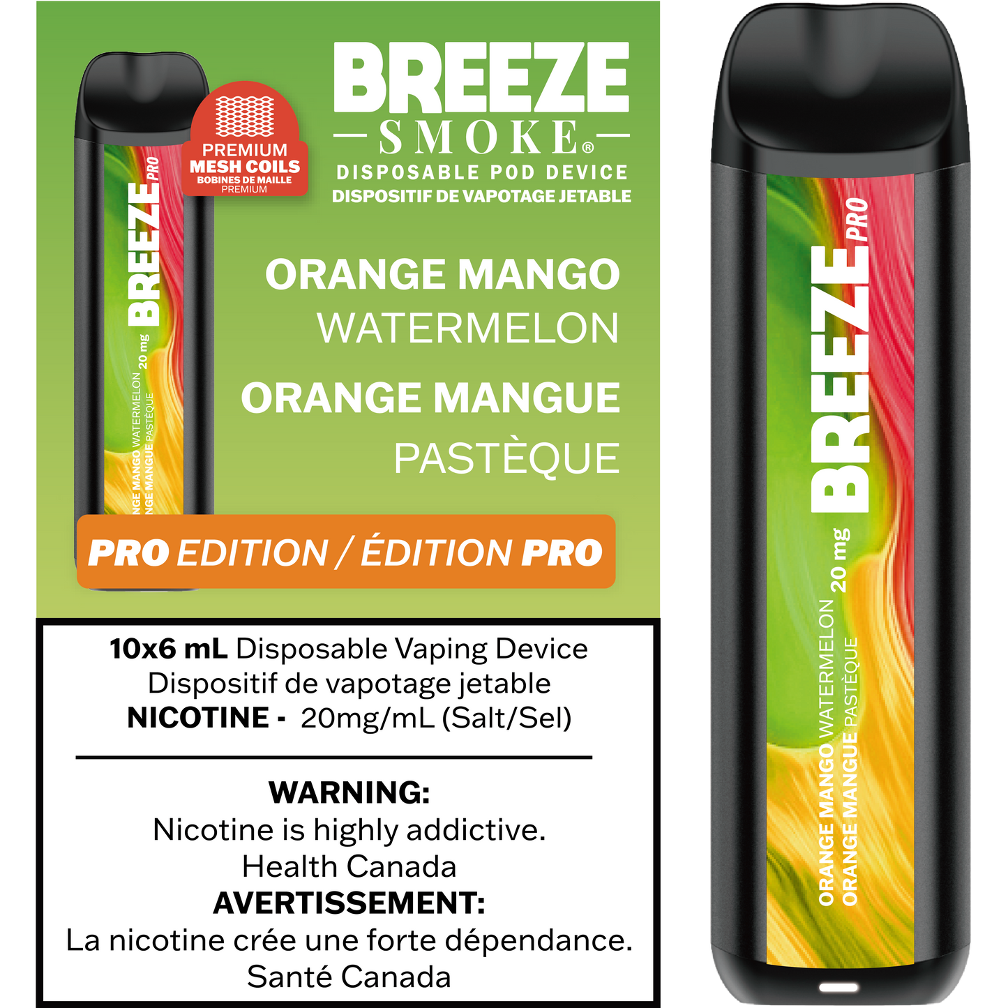 Breeze pro 2000 Orange mango watermelon 20mg/mL disposable