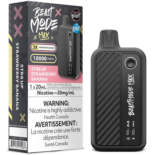 Flavour Beast Mode Max 18k Str8 Up Strawberry Banana Iced 20mg disposable (Provincial)