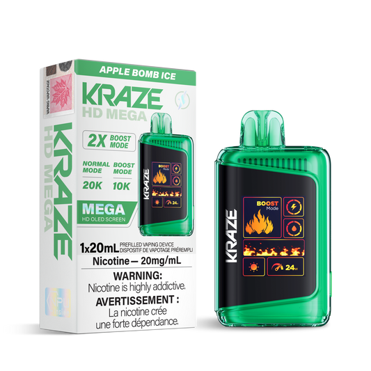 Kraze HD Mega 20K Apple bomb ice (Provincial)20mg/mL disposable