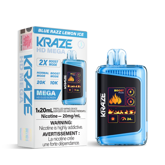 Kraze HD Mega 20K Blue razz lemon ice 20mg/mL disposable