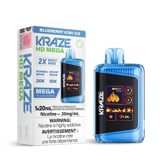 Kraze HD Mega 20K Blueberry kiwi ice 20mg/mL disposable