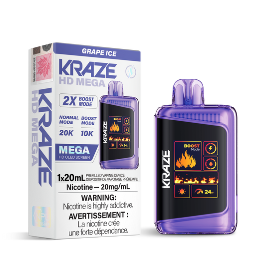 Kraze HD Mega 20K Grape ice (Provincial)20mg/mL disposable