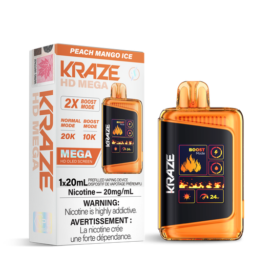 Kraze HD Mega 20K Peach mango ice 20mg/mL disposable