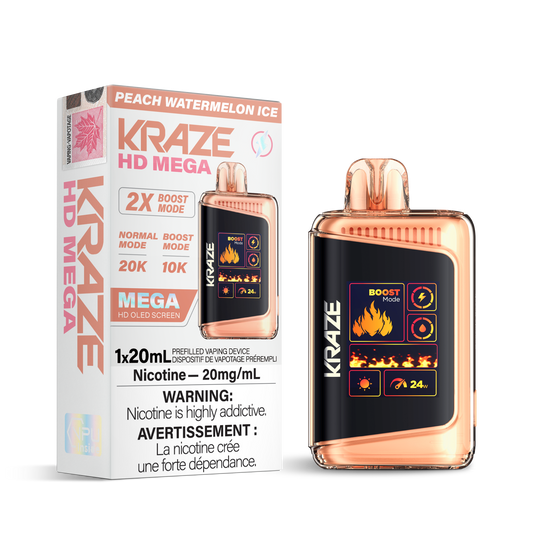 Kraze HD Mega 20K Peach watermelon ice 20mg/mL disposable